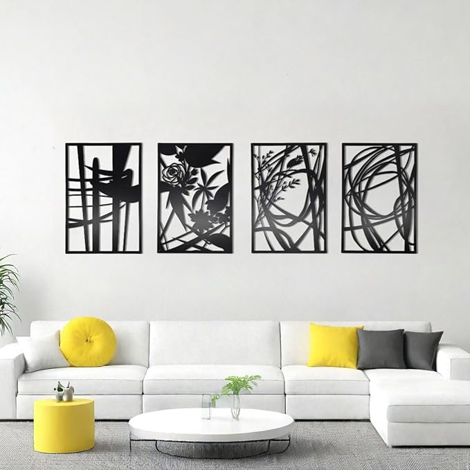AIM & GGKK 4 Pack Black Abstract Wall Art Décor, Minimalist Décor Single Line Art Wall Decorations for Living Room Bedroom Bathroom Study (Size 17 x 11.8'')-Ruum Studio Home