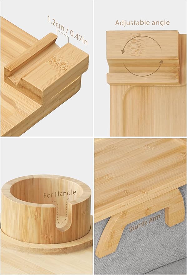 Sofa Arm Tray, Bamboo Large Couch Cup Holder, Portable Anti-Spill Sofa Armrest Tray for Beverage, Snacks, Phone, Remotes-Ruum Studio Home