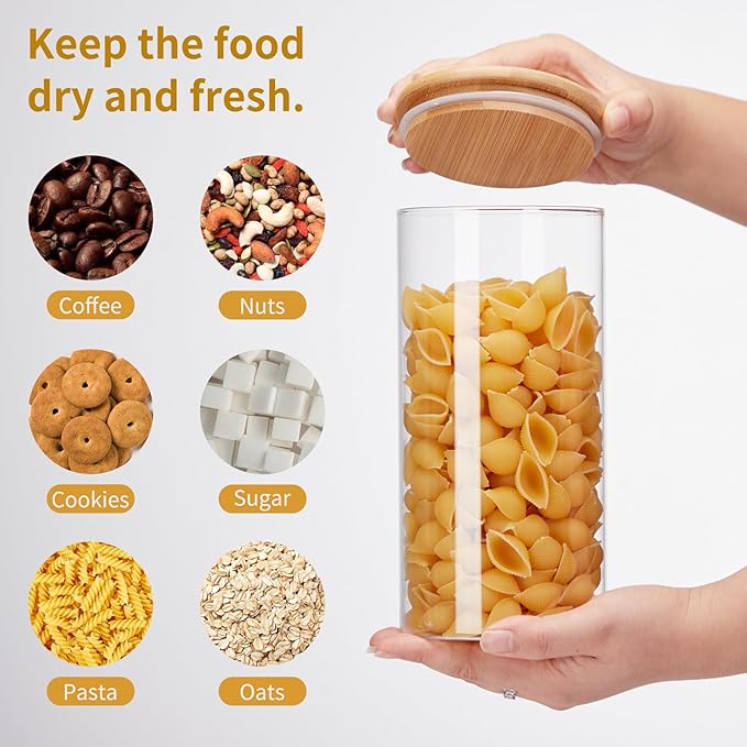 Glass Food Storage Jars with Lids[Set of 5], Perfect for Pasta, Cookies, Nuts, Coffee, Cereal, Flour, and More, Organize Your Kitchen and Pantry with these BPA-Free Glass Canisters-Ruum Studio Home