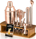 KITESSENSU Cocktail Shaker Set Bartender Kit with Stand - Drink Mixer Bar Set with All Essential Bar Accessory Tools - Martini Shaker Jigger Strainer Mixer Spoon Muddler Liquor Pourers - Rose Gold-Ruum Studio Home