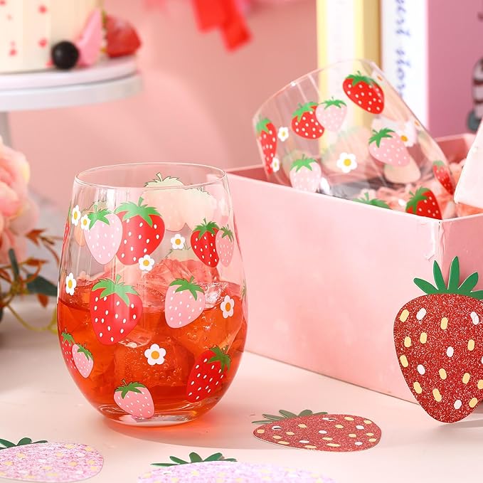 Sliner 2 Pack 17oz Strawberry Stemless Wine Glasses for Women Strawberry Cups Colorful Conversation Drinking Glass for Mother's Day Gift Birthday Party Supplies Graduation Gifts Theme Events-Ruum Studio Home