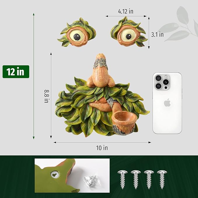 Tree Face Decor Outdoor,Whimsical Outdoor Art with Bird Feeder,Tree Hugger Bark Ghost Face Decoration Funny Yard Art,Garden Creative Decoration (12 INCH)-Ruum Studio Home
