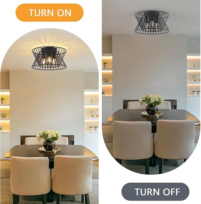 3-Lights Black Ceiling Light Vintage Geometric Chandelier Light Fixture Adjustable Metal Semi Flush Mount Lighting for Kitchen Room Dining Room Foyer-Ruum Studio Home