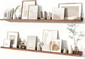 Fun Memories Picture Ledge Shelves Set of 2, 55 Inch Rustic Wall Mounted Floating Shelves with Lip for Home Storage and Décor in Bathroom, Kitchen, Nursery, Bedroom, Living Room, Walnut-Ruum Studio Home