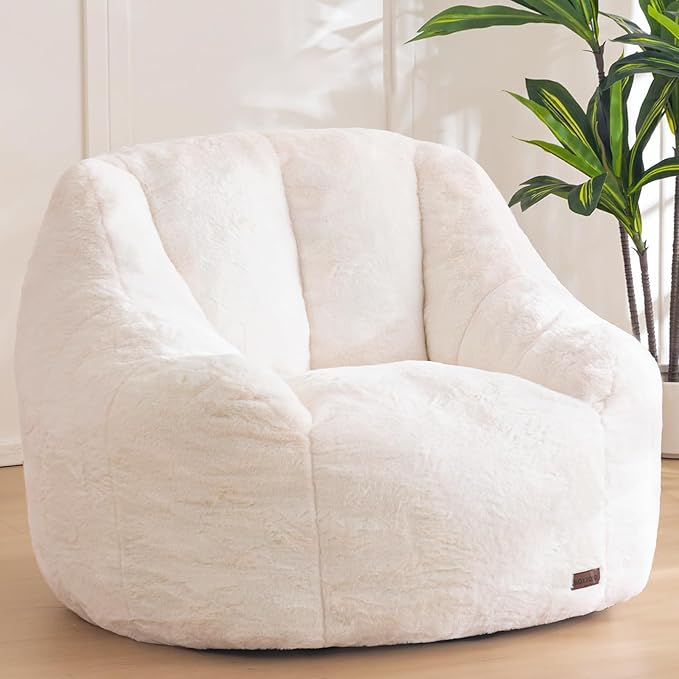 MAXYOYO Bean Bag Chair, Comfy Bean Bag Sofa with Back Support, Faux Fur Bean Bag Chair for Adults and Kids, Stuffed Floor Sofa for Living Room, Bedroom, Apartment, Beige-Ruum Studio Home