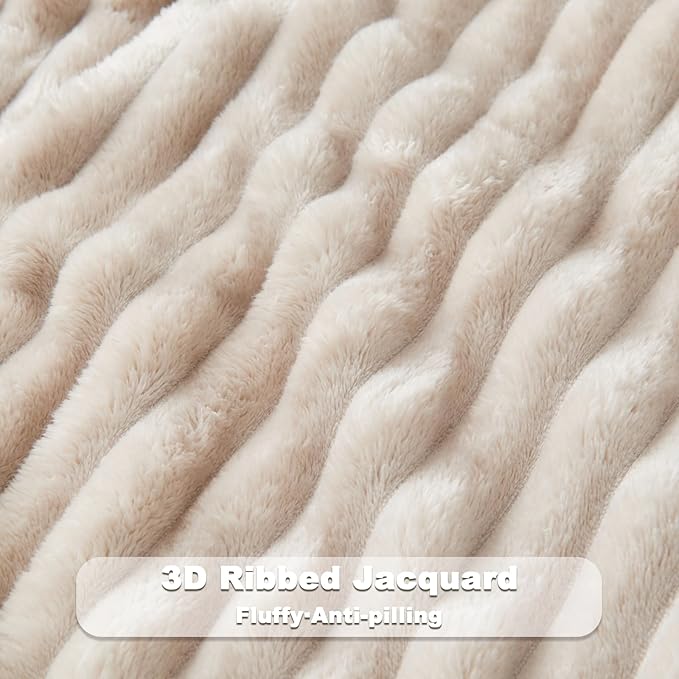 NEWCOSPLAY Super Soft Throw Blanket Linen Premium Silky Flannel Fleece 3D Ribbed Jacquard Lightweight Bed Blanket All Season Use (Linen Ribbed, Throw(50"x60"))-Ruum Studio Home