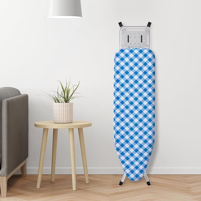 Ironing Board, Heat Resistant Cover Iron Board with Steam Rest, Non-Slip Foldable Ironing Stand. Heavy Sturdy Metal Frame Legs Iron Stand(13 * 34 * 53 Inches) (Blue White)-Ruum Studio Home