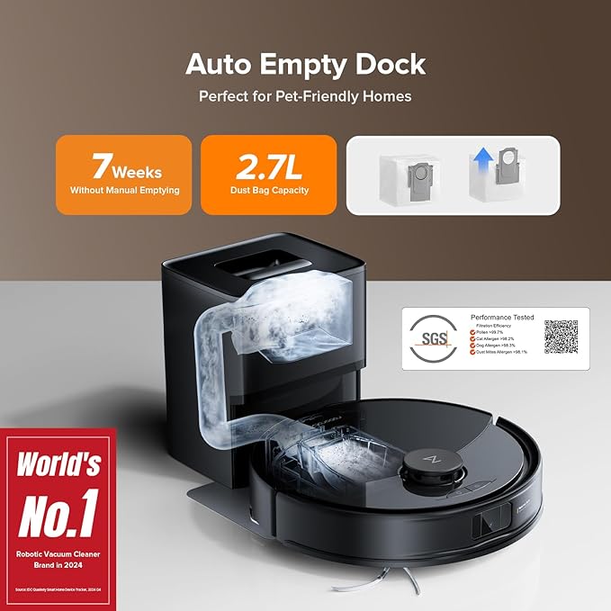 roborock Q10 X5+ Robot Vacuum and Mop, Self-Emptying, Hands-Free Cleaning for up to 7 Weeks, 10,000Pa Suction, Obstacle Avoidance, LiDAR Navigation, No-Go Zones, Black-Ruum Studio Home