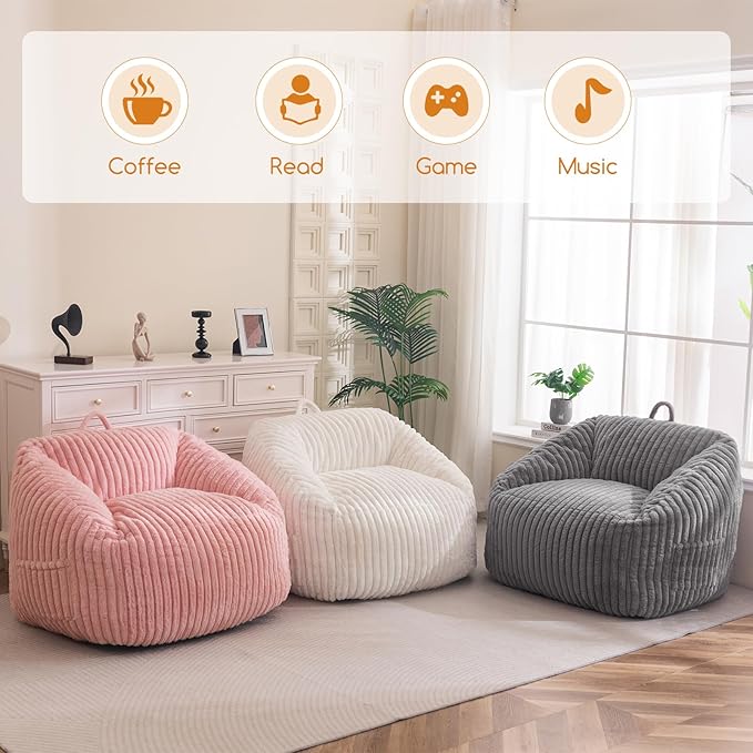 BYBYME Giant Bean Bag Chair for Adults and Kids, Large Comfy Cozy Beanbag, Floor Sofa for Teens, Living Room, Gaming, Reading, Grey-Ruum Studio Home