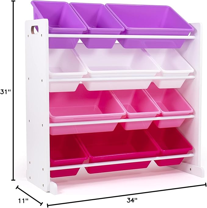 Humble Crew Kids Toy Storage Organizer with 12 Plastic Bins, White/Pink/Purple – Removable Bins for Playroom, Bedroom, Toddler Furniture for Boys and Girls Ages-Ruum Studio Home