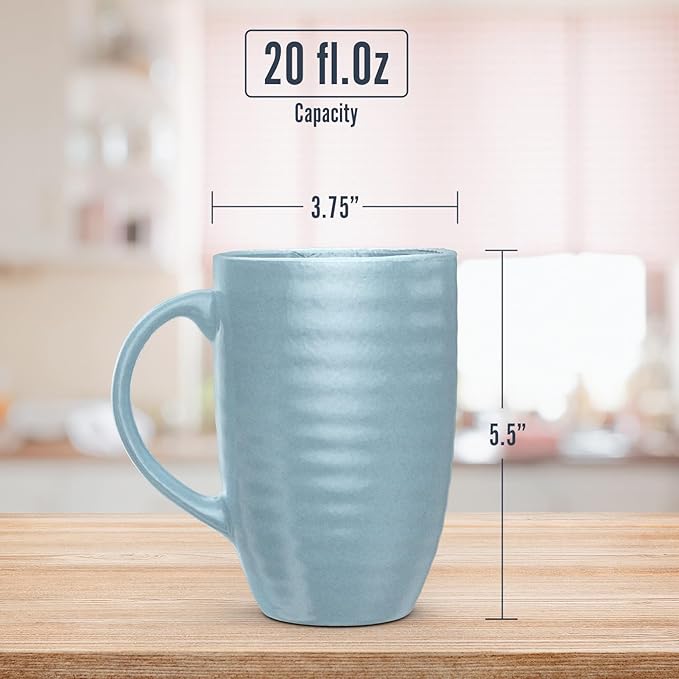 Set of 4 Oversized 20oz Tall Ceramic Latte Coffee Mugs, Gift Set for Cococa, Tea and More. With Large Handles; Dishwasher and Microwave Safe. (Blue)-Ruum Studio Home