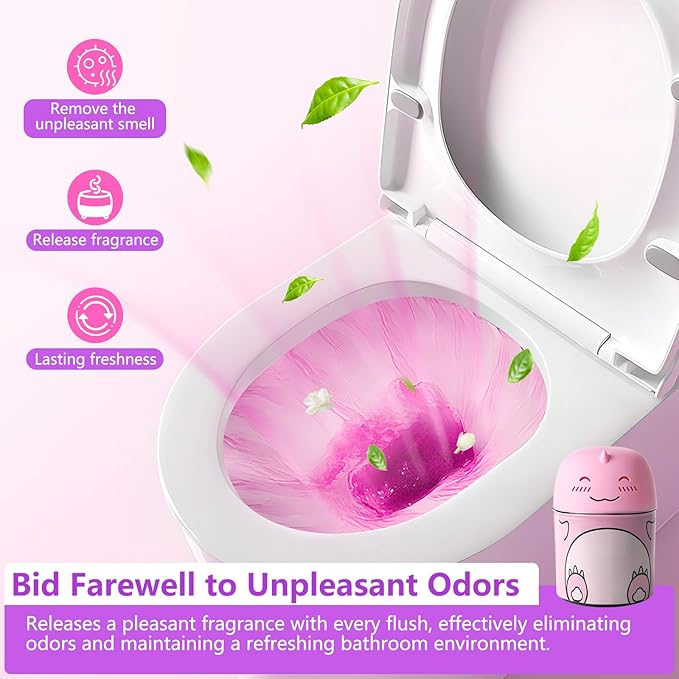 Toilet Bowl Cleaner-Cute Dinosaur-Shaped Toilet Bowl Cleaner Bottle Automatic Bathroom Toilet Tank Cleaner Easy-To-Use Septic Safe Toilet Cleaner in Bottle with Peach Scent (1, pink)-Ruum Studio Home