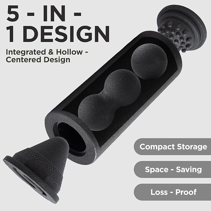 5 in 1 Foam Roller Set with Peanut Massage Ball, Curved Muscle Brush - Yoga Roller, Massage Ball, Trigger Point Triangle for Deep Tissue Relief (Black)-Ruum Studio Home