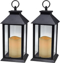 YAKii Hanging Glass Panes Lantern Portable Led Candle Light Operated by 3AAA Battery Use for Garden Yard, Indoor & Christmas Day Decoration etc (Black 2PCS)-Ruum Studio Home