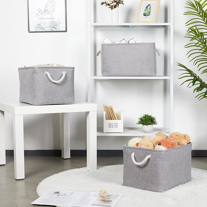 Bidtakay Storage Baskets Gray 3 Pack Shelf Baskets Collapsible Storage Bins for Clothes 15X11X9.5Inch Decorative Baskets with Handles Large Baskets for Organizing Closet Home Storage (Grey)-Ruum Studio Home