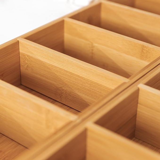 Premium Kitchen Utensils and Junk Drawer Organizer – Small 5-Compartment Design with 4 Removable Dividers, Non-Slip Feet, 100% Sustainable Bamboo-Ruum Studio Home
