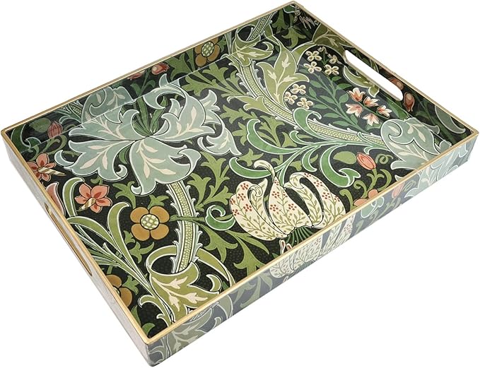 Spsyrine Serving Tray with Handles, Plastic Decorative Tray for Coffee Table, Living Room, Home Decor, Golden Lily-Ruum Studio Home