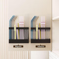 Magnetic & Adhesive Straw Organizer – Carbon Steel Utensil Holder for Reusable Straws, Chopsticks & Stirrers – Wall or Fridge Mount, Space-Saving Black Storage Rack-Ruum Studio Home