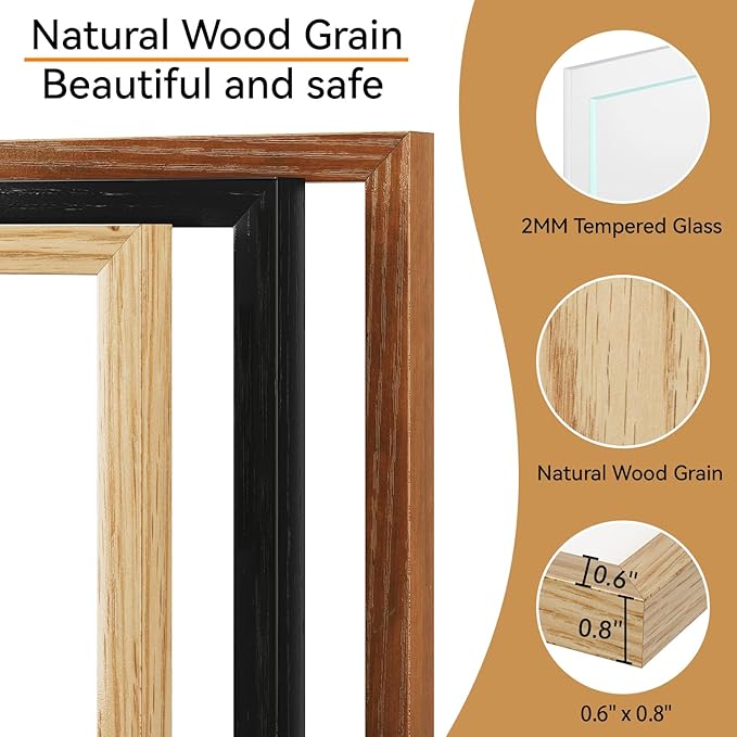 IBUYKE 8x10 Picture Frame,Set of 3,Solid Oak Wood 8x10 Photo Frame with Mat to 5x7,10x8 Picture Frames With Tempered Glass,Tabletop or Wall Mount Display,Home Decor,Natural Oak 8 x 10 Frame,UWPF0810N-3-Ruum Studio Home