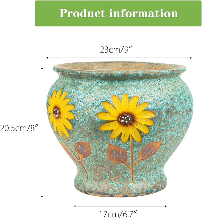 Sungmor Ceramic Hand Painted Succulent Flower Pots, 9 Inch Large Pottery Pots for Indoor Outdoor Plants, Decorative Ceramic Vase for Flower Arrangement Home Decor, Vintage Centerpieces Flowerpot-Ruum Studio Home