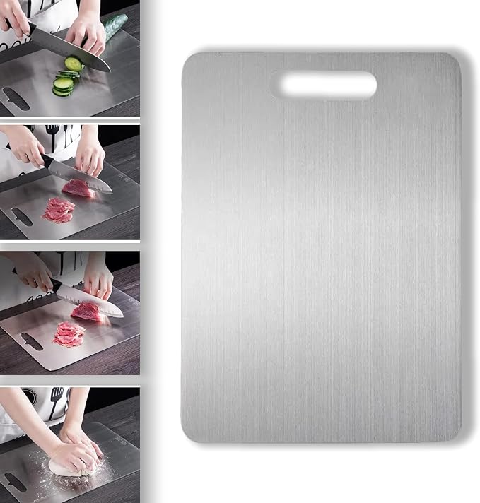 Titanium Cutting Board, New Upgrade Pure Titanium Cutting Boards for Kitchen,Food Grade 316 Stainless Steel Cutting Board，Double sided Dishwasher Safe 13.4 * 9inch-Ruum Studio Home
