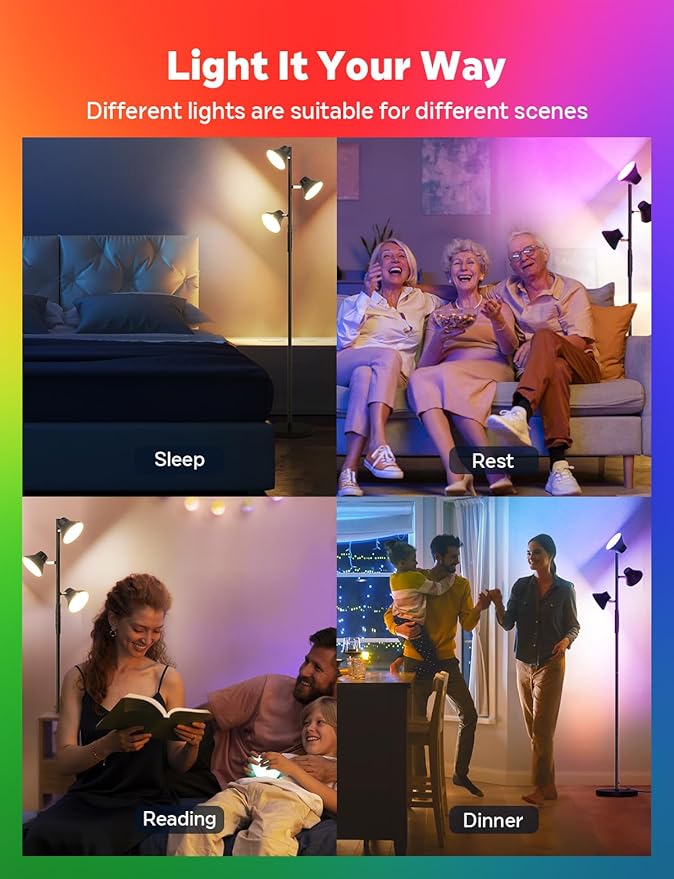 RGBCW Floor Lamp, 36W Bright Color Changing Lamp, Modern Stepless Dimmable LED RGB Floor Lamp with Remote & Touch Control, Standing Lamp for Living Room, Game Room, Bedroom-Ruum Studio Home