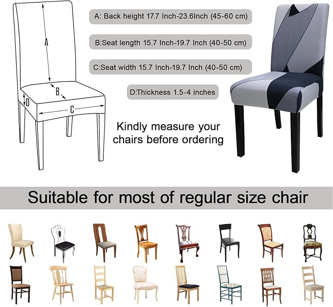 JQinHome Pattern Chair Covers for Dining Room Set of 4, High Stretch Removable Washable Parsons Chair Slipcover for Home Party Hotel Wedding Ceremony (White Grey,4PCS)-Ruum Studio Home