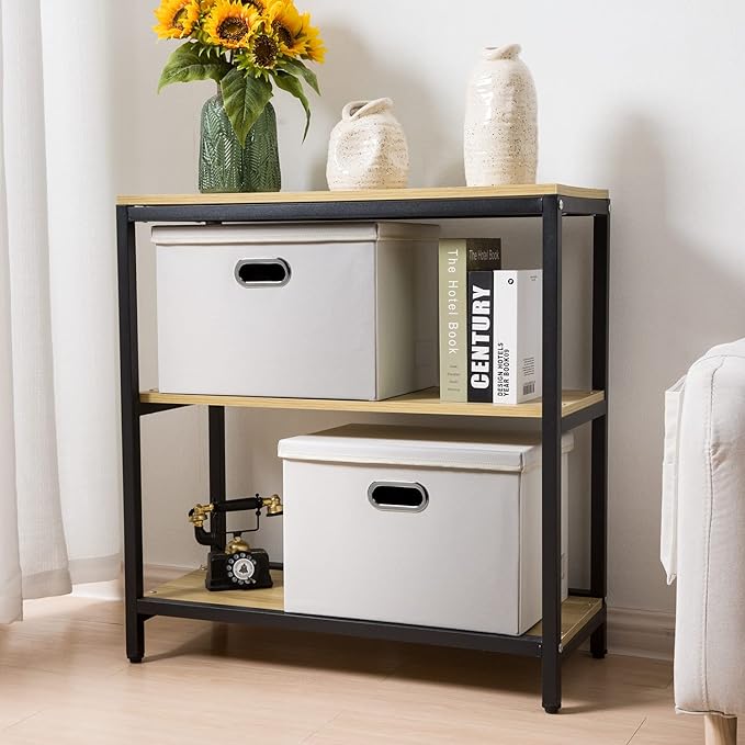 PRANDOM Large Stackable Storage Bins with Lids [3-Pack] Leather Fabric Foldable Storage Boxes Organizer Containers Baskets Cube with Cover for Bedroom Closet Office Nursery White (17.7x11.8x11.8)-Ruum Studio Home