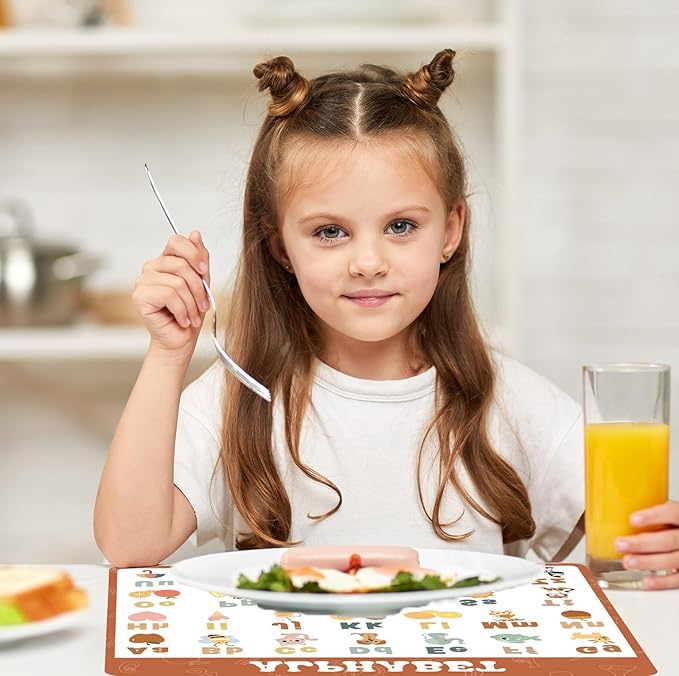 Educational Preschool Placemats for Kids Set of 6 Boho Toddler Plastic Placemat Reusable Washable Children Montessori Eat Table Mat for Homeschool Nursery Kindergarten Classroom Dining Table-Ruum Studio Home