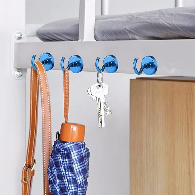 MIKEDE Strong Magnetic Hooks, 110Lbs Heavy Duty Magnetic Hooks for Cruise, Neodymium Earth Magnets with Hooks for Hanging, Super Metal Industrial Magnets for Grill, Storage (Blue,10 Pack)-Ruum Studio Home