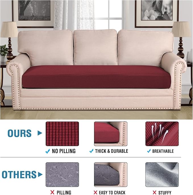 H.VERSAILTEX Super Stretch Individual Seat Cushion Covers Sofa Covers Couch Cushion Covers Slipcover Sets Thick Jacquard Textured Twill Fabric (1 Piece Sofa Cushion Cover, Burgundy Red)-Ruum Studio Home