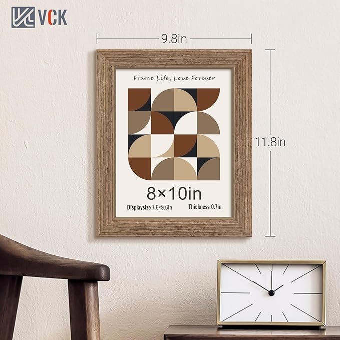 VCK 8x10 Picture Frame 3 Pack - Brown Walnut, Natural Textured Solid Wood Frame, Wall Gallery Frame-Ruum Studio Home
