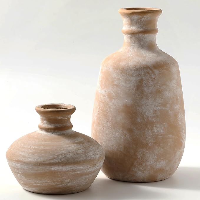 Ceramic Rustic Flower Vase, 12.4" Large Farmhouse Vases Home Decor Pottery Neutral Decorative Vase Pampas for Table Entryway Bookshelf Living Room Kitchen Bedroom-Ruum Studio Home