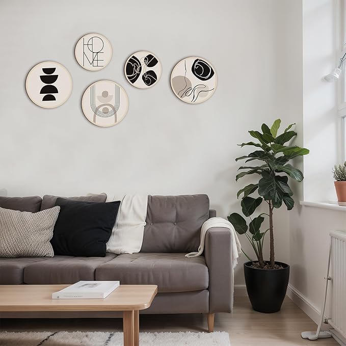 Qunclay 5 Pcs Wall Art Decor Wooden Living Room Wall Decor Bohemian Hanging Farmhouse Geometric 10'' and 8'' Aesthetic Wood Minimalist Posters for Bedroom(Classic)-Ruum Studio Home