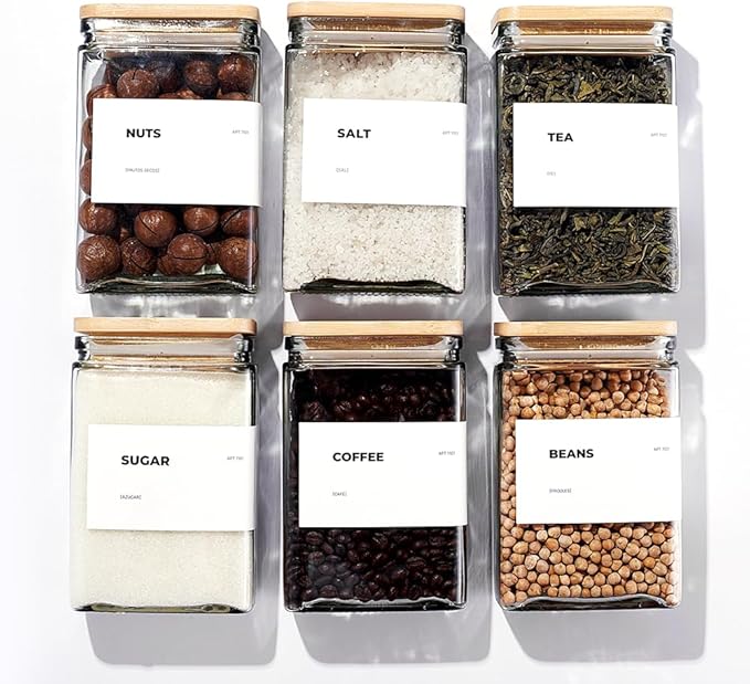 27 oz Glass Storage Jars with Bamboo Lid, set of 6, glass canisters with airtight lids, Clear jars with lids for Cookie, Candy, Tea, Coffee Bean and Rice (White)-Ruum Studio Home