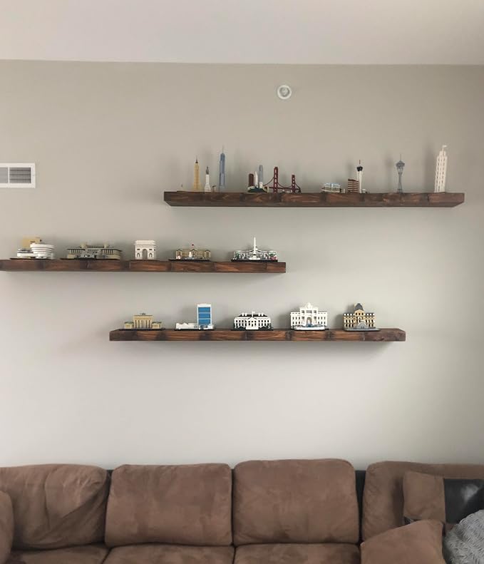 joelsantiques Floating Shelf, Wood Wall Shelf, Natural Wooden Home Decor for Bathroom Kitchen Bedroom, Hanging Mounted Invisible Bracket (Medium Brown, 7" Deep x 72" Wide)-Ruum Studio Home