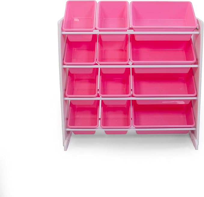 Humble Crew Kids Toy Storage Organizer with 12 Plastic Bins, White/Pink – Removable Bins for Playroom, Bedroom, Toddler Furniture for Boys and Girls Ages-Ruum Studio Home
