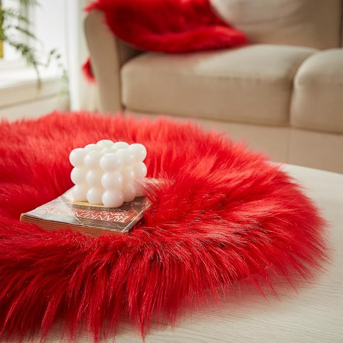 AMTOVO Faux Fur Rug, Red Ultra Soft Fluffy Shag Sheepskin Rug, 2 x 6 ft Runner Area Rugs for Bedroom Sofa Throw Cushion Room Decor, Rectangle-Ruum Studio Home
