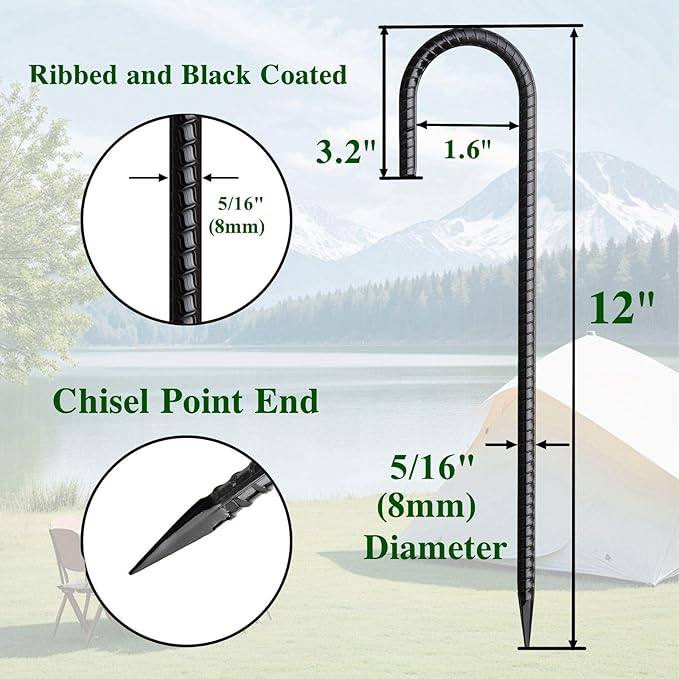 Rebar Stakes 12 Inch 20 Pack J Hook Ground Stakes Heavy Duty Chain Link Fence Stakes Galvanized Anchors Metal Tent Stakes for Wire Fencing Concrete Forming Trampolines Camping Canopies Shed Swing-Ruum Studio Home
