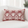 HWY 50 Burgundy Red Decorative Lumbar Pillow Cover Rectangle 12x20 Inch (1 Piece), Embroidered Cotton Farmhouse Cushion Cover Pillow Case for Sofa Couch Living Room Bed, Minimalist Floral-Ruum Studio Home