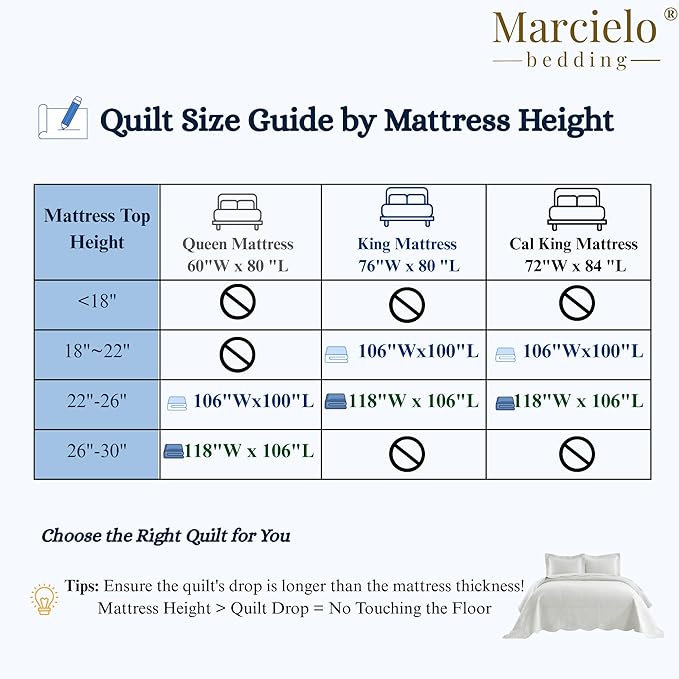 MarCielo 3-Piece 100% Cotton Oversized Bedspread Lightweight Quilt Coverlet Embroidery Farmhouse Bedding Set (TG Bright White, Oversized King (118"x106"))-Ruum Studio Home
