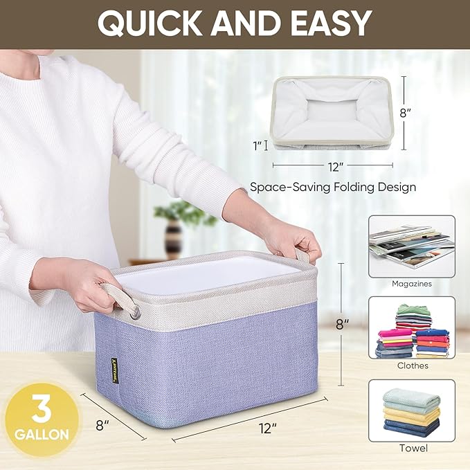 BALEINE 2 Pack Fabric Storage Bins for Shelves, Linen Storage Baskets for Organizing, Decorative Closet Bins for Clothes, Home (Lavender, 12"x8"x8")-Ruum Studio Home