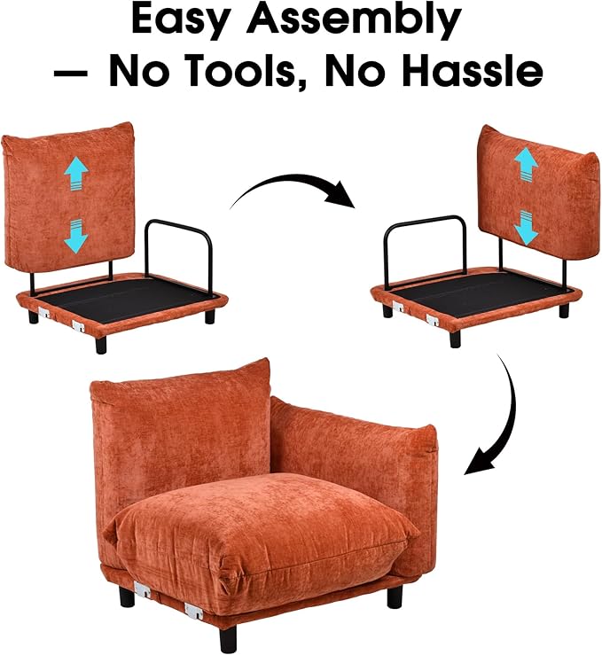 Modern Minimalist Chenille Modular Sectional Sofa, Oversized Couch and Loveseat Set with Thick Cushions, Upholstered Sofa for Small Spaces, Living Room, Bedroom, Office, Apartment(Orange,75" Loveseat)-Ruum Studio Home