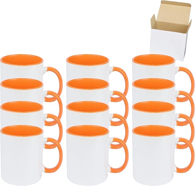 11oz White Ceramic Sublimation Coffee Mug in White Gift Box, Orange, Case of 12-Ruum Studio Home