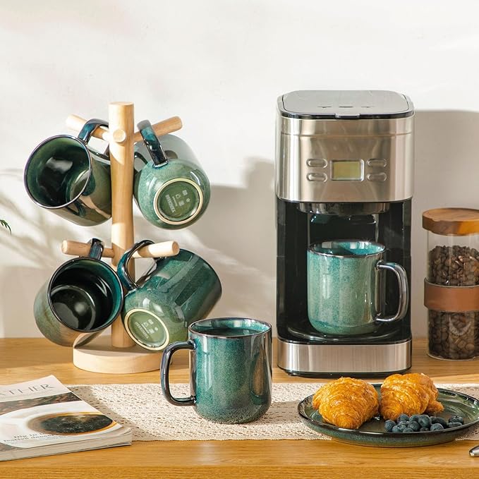 vancasso STARRY Coffee Mugs Set, 16 oz Ceramic Coffee Cups for Americano Hot Tea Iced Coffee Cold Brew Cocoa Milk Stoneware Mugs Set of 6, Dishwasher & Microwave Safe, Green-Ruum Studio Home