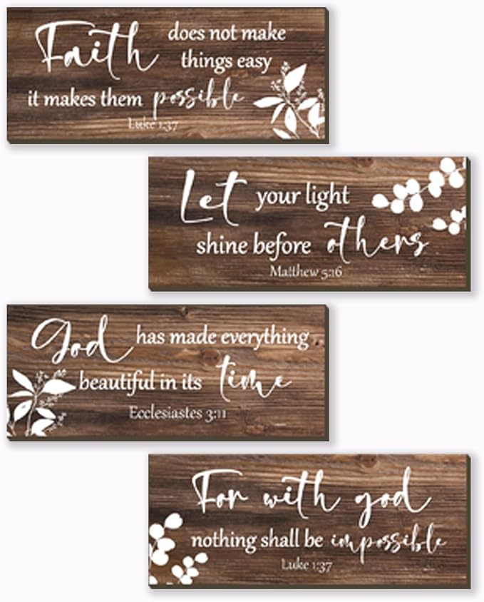 FENCORDAR 4 Pieces Brown Wall Decor Bible Verses Bathroom Decor Wooden Farmhouse Office Christian Wall Art Religious Art for Women Office Home Bedroom Living Room Decor(Brown 10x4)-Ruum Studio Home