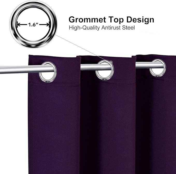 ChrisDowa Small Kitchen Valances for Windows - Grommet Short Thermal Insulated Room Darkening Window Valances Curtains for Living Room (2 Panels, Royal Purple, 52 x 18 Inch)