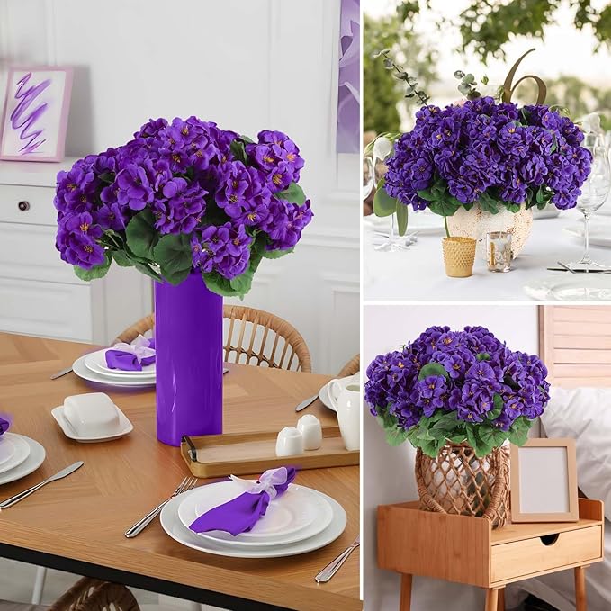 Hananona 12 Pcs Artificial Geranium Flowers for Outdoors Silk Purple Geranium Flowers Outdoor UV Resistant Plants Faux Flower for Home Kitchen Table Centerpieces Front Door Patio Decor (12, Purple)-Ruum Studio Home