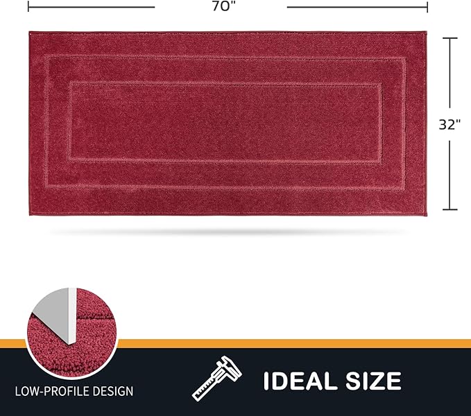 PURRUGS Dirt Trapping Door Mat 32" x 70", Non-Slip/Skid Machine Washable Entryway Rug, Dog Doormat, Super Absorbent Welcome Mat for Muddy Wet Shoes and Paws, Burgundy Red-Ruum Studio Home