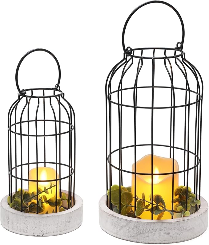 PHOSPHOR Rustic Farmhouse Decor Lantern Set of 2 Modern Farmhouse Decorative Indoor for Kitchen Fireplace Centerpiece Table Dinning Living Room-Ruum Studio Home